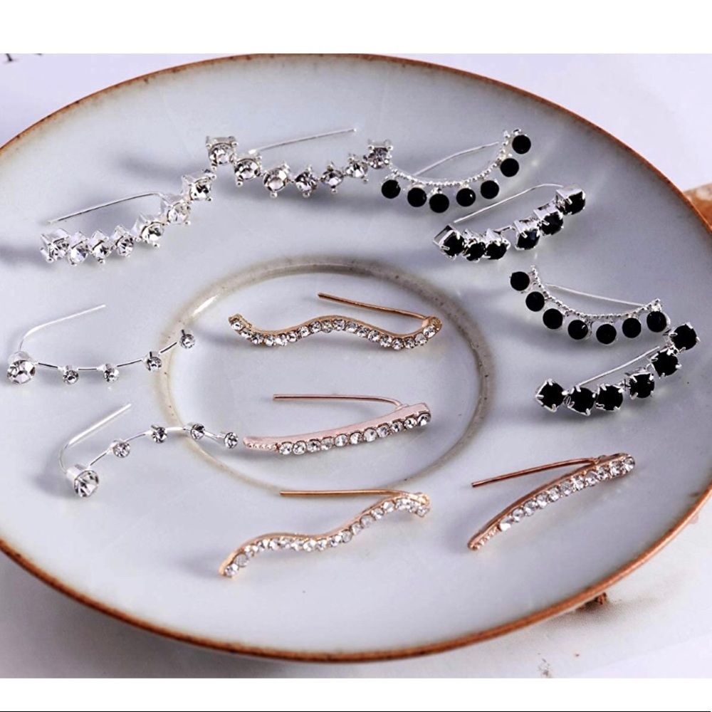 :: Delicate Black Crystal + Silver Ear Climbers - Picture 6 of 7